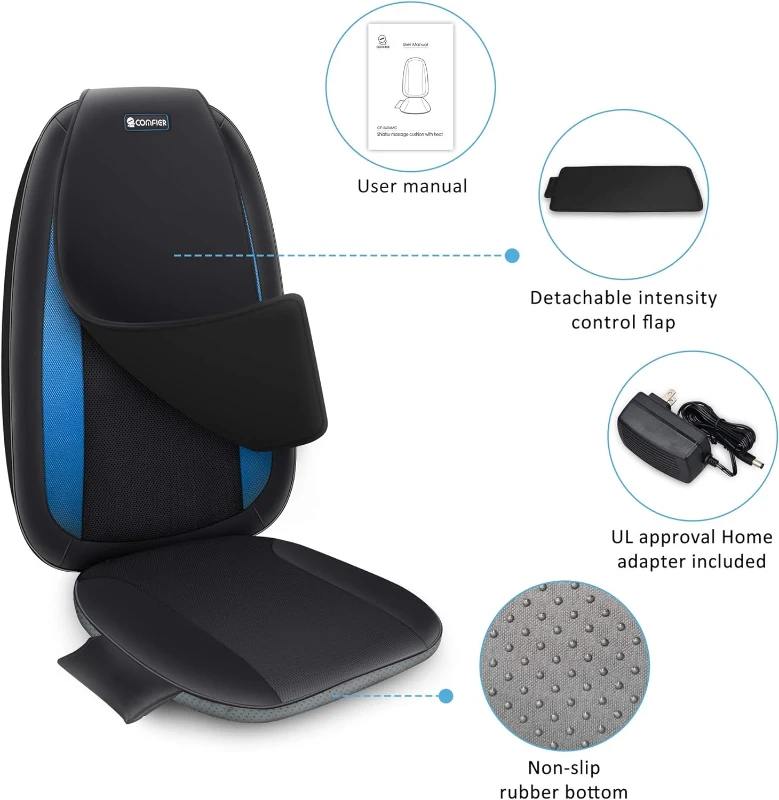 COMFIER Shiatsu Back Massager with Heat, Deep Tissue Kneading Seat Cushion, Massage Chair Pad for Full Back — Home or Office