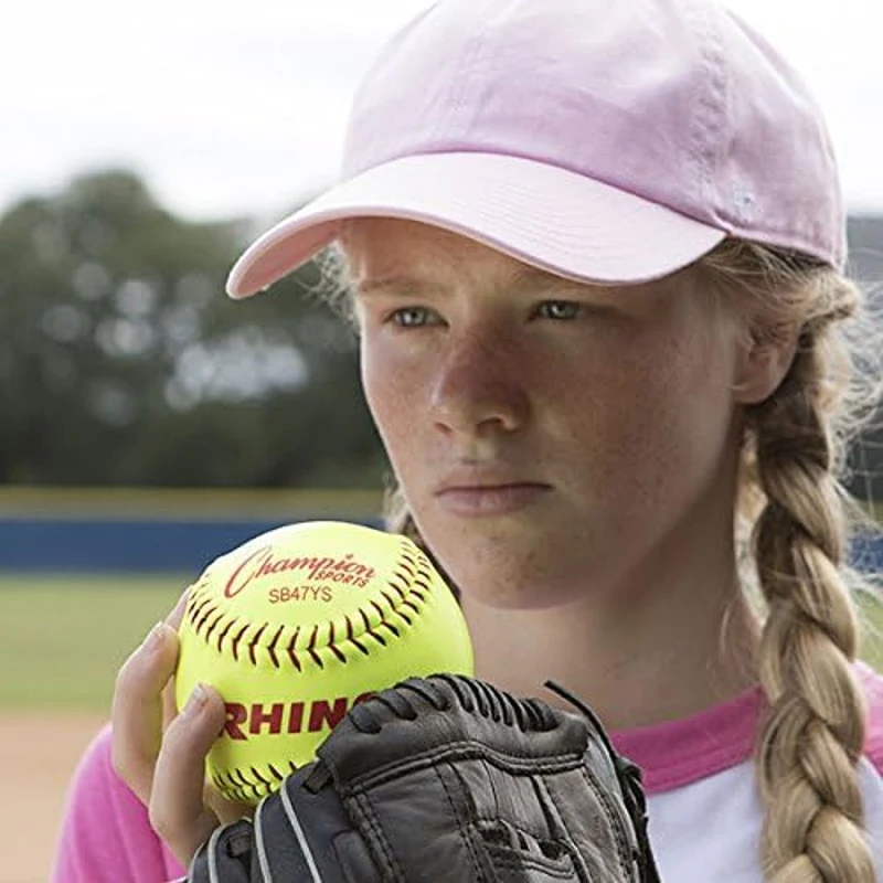 Champion Sports® 12"" NFHS-Approved Optic Yellow Syntex Softballs – Dozen, Raised Seams, .47 Polycore, Medium Compression