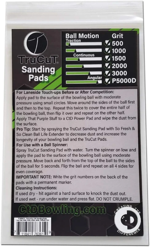 Creating The Difference TruCut Bowling Ball Sanding Pads - 18 Pack (5""), Assorted Grits 500/1000/1500/2000/3000/5000