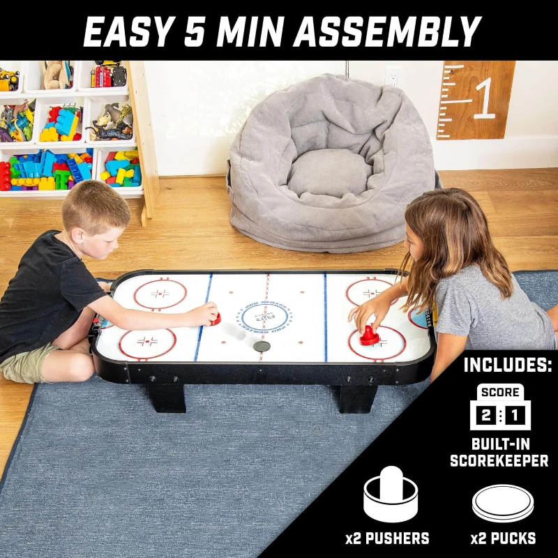 GoSports 40"" Tabletop Air Hockey — Black, Kids & Family Game with AC Adapter, Pushers and Pucks