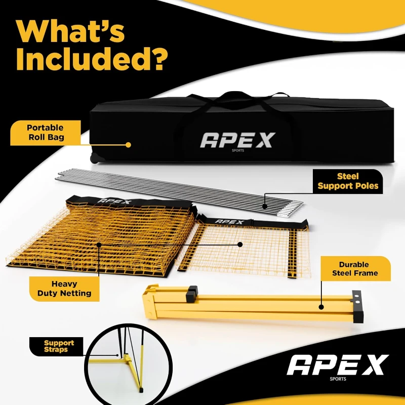 Apex Sports Volleyball Training System — Sturdy, Adjustable & Portable Net for Improving Accuracy, Timing and Technique — Easy Assembly for Indoor/Outdoor Practice