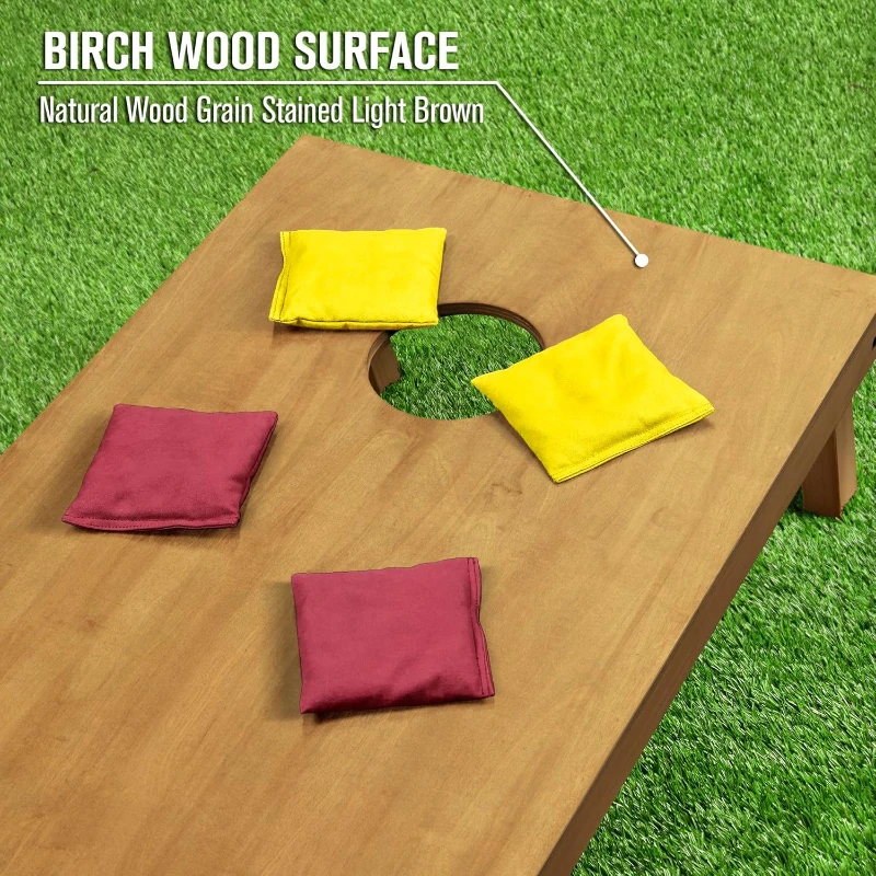 GoSports 4' x 2' Regulation Cornhole Boards - Wooden Set with Light Brown Stain, Carrying Case and Bean Bags