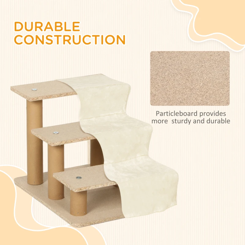 PawHut 3-Step Dog Ramp for Sofa, Bed, and Couch, Pet Steps Ladder with Removable Cover, Beige