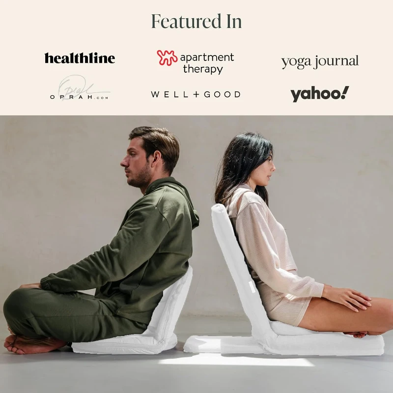 Mindful Modern Folding Pro Meditation Chair - Adjustable Seat with Back Support and Half-Moon Buckwheat Cushion, Comfortable Floor Chair for Mindfulness