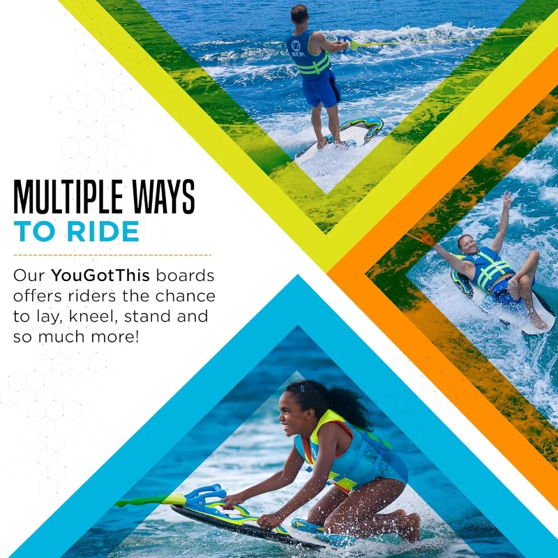 ZUP 'You Got This' All-in-One Water Board — Kneeboard, Wakeboard, Wakeskate & Wakesurf for All Ages (Models 160 & 260), 51.7"" x 23.8"" x 4.6""