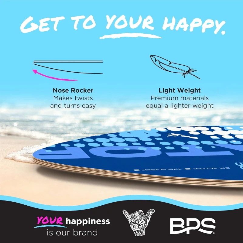 BPS New Zealand 'Gator' Wooden Skimboard with Colored EVA Traction Pad and High-Gloss Clear Coat – For Kids & Adults, Choice of 3 Sizes and Pad Colors