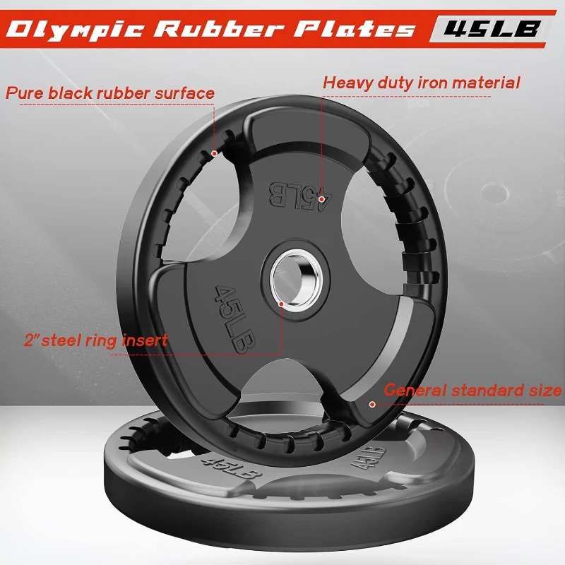 RitFit Olympic Rubber Grip Plates for Barbell — 2"" Hole Weight Plates for Strength Training, Available as Singles, Pairs or Sets (2.5/5/10/35/45 lb) — 315 lb Set