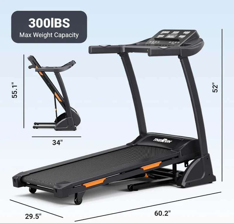THERUN Foldaway Incline Treadmill with Bluetooth Speakers, 300 lb Capacity, 0–15% Auto Incline, 17"" x 47.2"" Wide Belt, 3.5HP, App Support