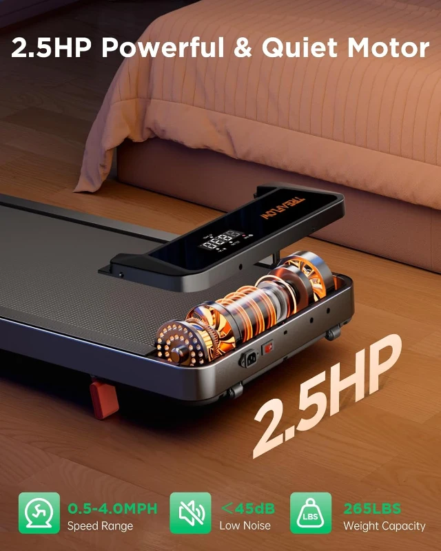 Treaflow Smart Walking Pad — 2.5HP Quiet Under-Desk Treadmill with 0–8% Incline, 265 lb Capacity, Remote Control and LED Display