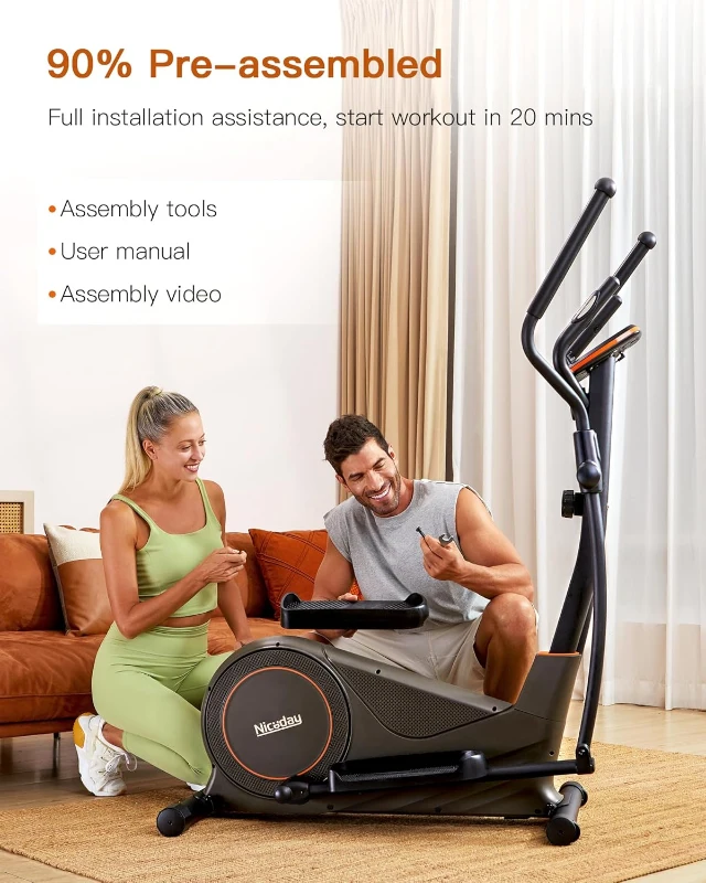 Niceday Magnetic Elliptical Trainer - 15.5in Stride Home Elliptical with 16 Resistance Levels, 400 lb Capacity, Kinomap Compatible