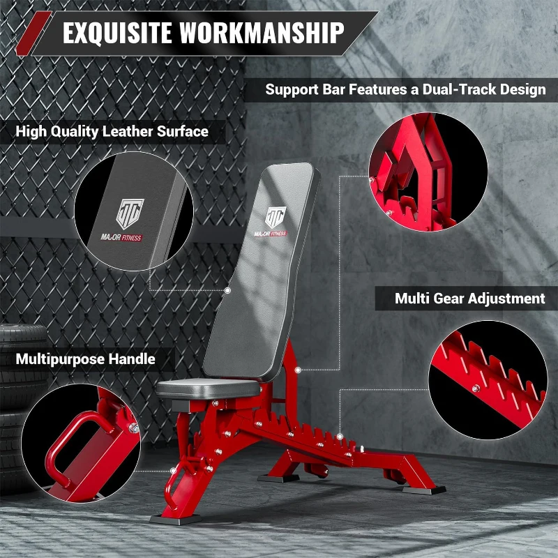 MAJOR FITNESS Adjustable Weight Bench – 1300 lb Capacity, 36 Positions, Heavy-Duty Strength Bench for Home & Garage