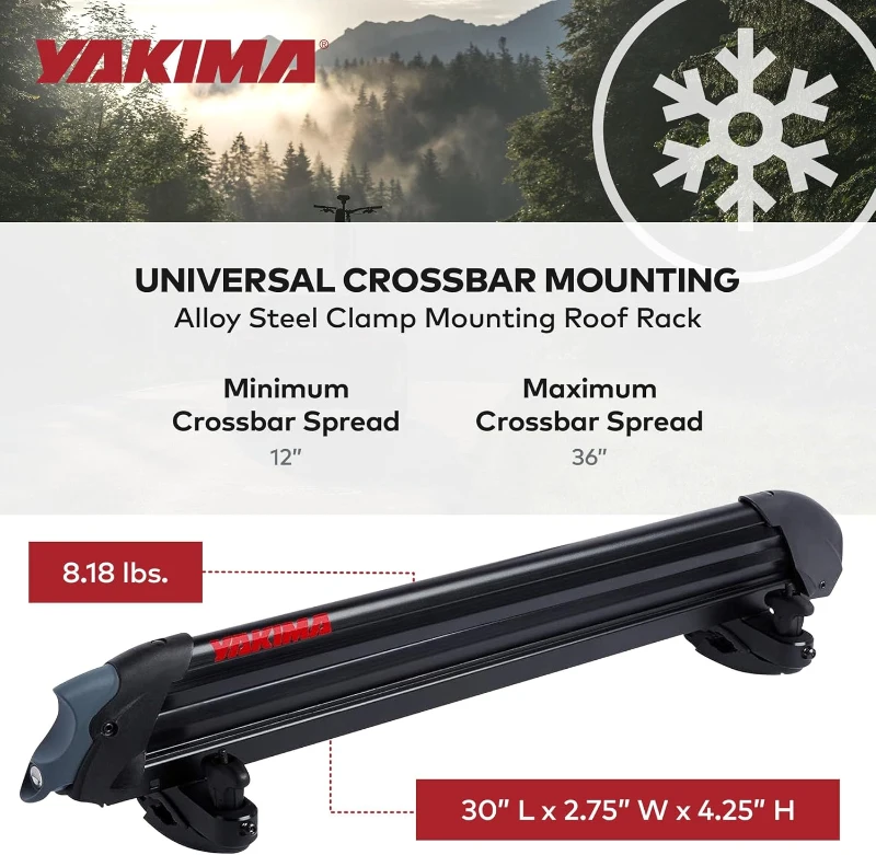 Yakima PowderHound 6 Ski & Snowboard Roof Rack — Carries 6 Pairs of Skis or 4 Boards, SKS Lockable System, Fits Yakima Crossbars