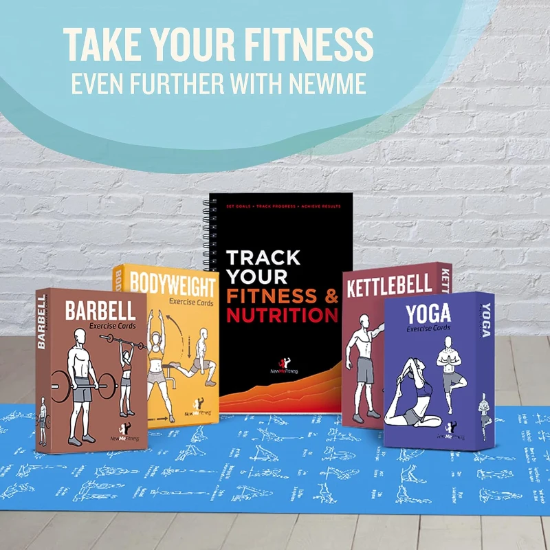 NewMe Fitness Large Yoga Mat for Men & Women – 5mm Thick, 68"" Long Non-Slip Exercise Mat with 70 Printed Poses for Pilates, Workouts and Stretching