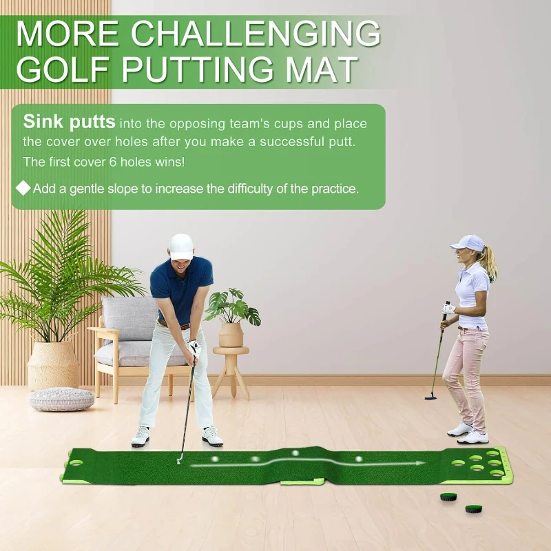 Golf Putting Game Set with Front Borders — Indoor/Outdoor Foldable Putting Pong Mat with 4 Balls, Carry Bag, 2 Flags & Cups for Parties, Backyard & Office