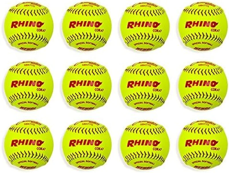 Champion Sports® 12"" NFHS-Approved Optic Yellow Syntex Softballs – Dozen, Raised Seams, .47 Polycore, Medium Compression