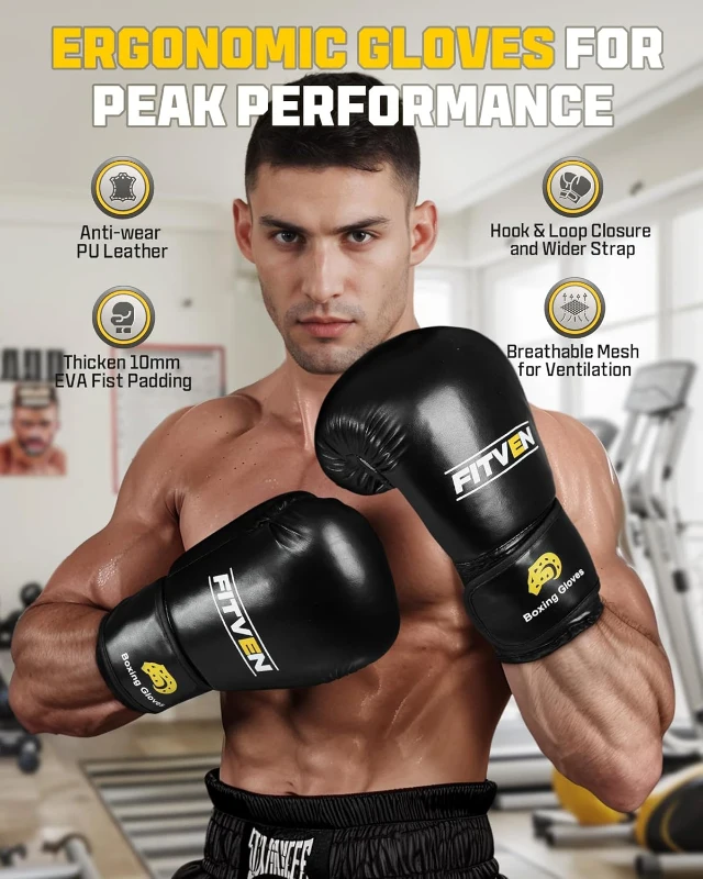 FITVEN Freestanding Kickboxing Bag with Suction-Cup Base and Boxing Gloves — 70"" Heavy-Duty Stand