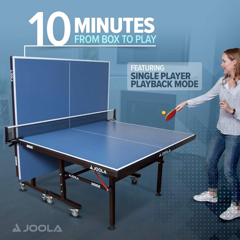 JOOLA Inside Professional 9x5 ft MDF Indoor Ping Pong Table – Quick-Clamp Net & Post, 10-Minute Assembly, Tournament Quality, Foldable with Solo Playback Mode