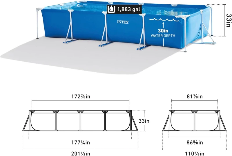 Intex Rectangular Frame Backyard Pool, 14.75 ft x 86 in x 33 in with Flow Control Valve, Blue (Pool Only)