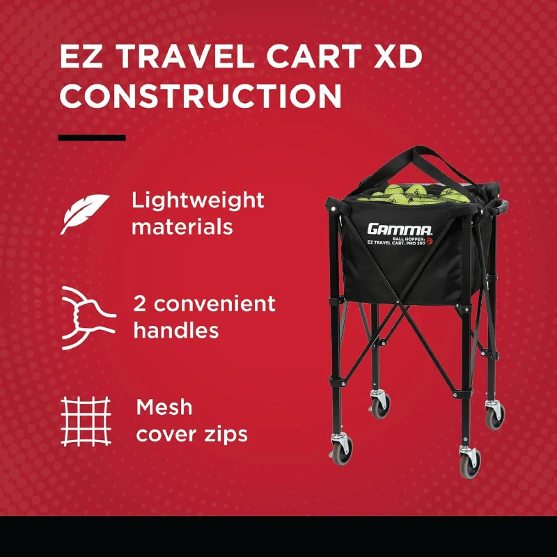 GAMMA Sports EZ Travel Cart - Portable Tennis & Pickleball Hopper with Premium Carrying Case (150/250 Capacity)