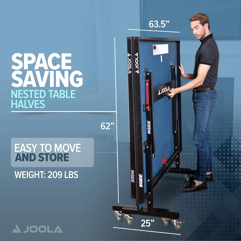 JOOLA Inside Professional 9x5 ft MDF Indoor Ping Pong Table – Quick-Clamp Net & Post, 10-Minute Assembly, Tournament Quality, Foldable with Solo Playback Mode