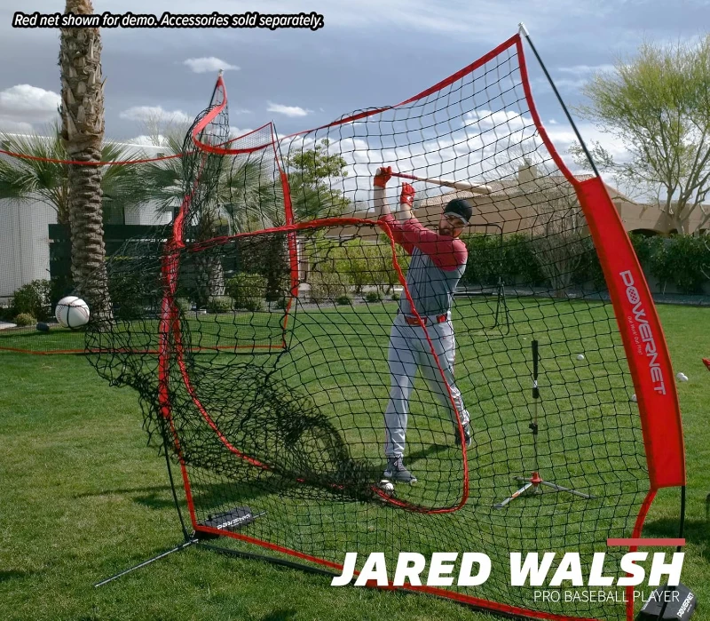 PowerNet 7x7 Baseball & Softball Practice Net Kit (Navy) with Ball Caddy, Weighted Balls and Tee