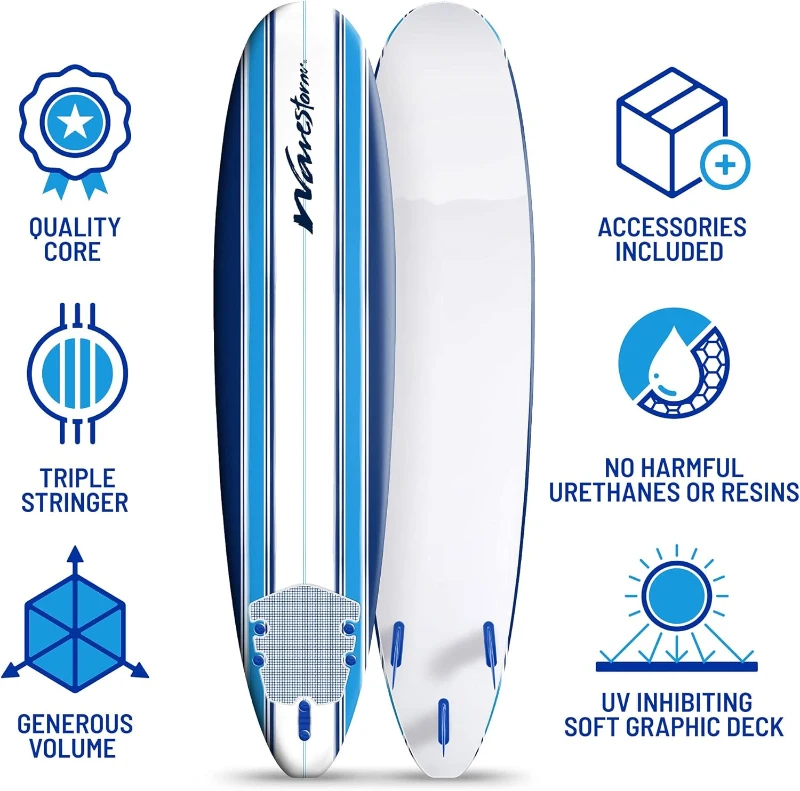 Wavestorm 8' Classic Foam Longboard – Wax-Free Soft Top for Adults & Kids