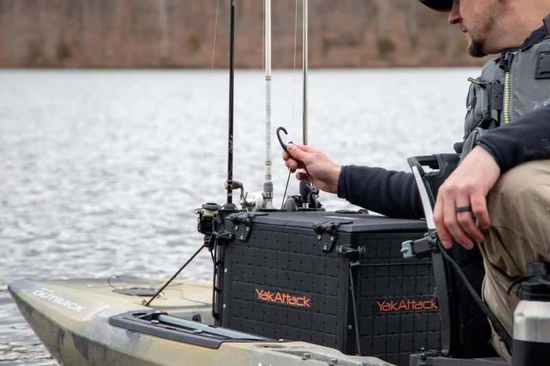 YakAttack BlackPak Pro 13in x 16in Kayak Fishing Crate – Black, 4 TetherTube Rod Holders | Lightweight Durable Customizable (Made in USA)