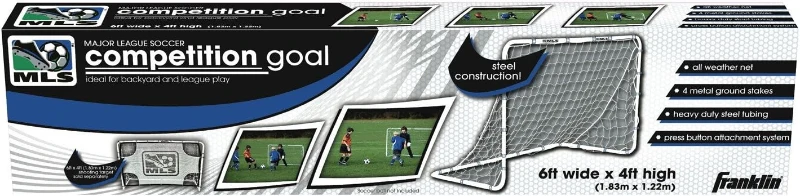 Franklin Sports Competition Youth Steel Soccer Goal – 6' x 4' Portable Backyard Net with Stakes – Adult & Youth Friendly, Multiple Colors