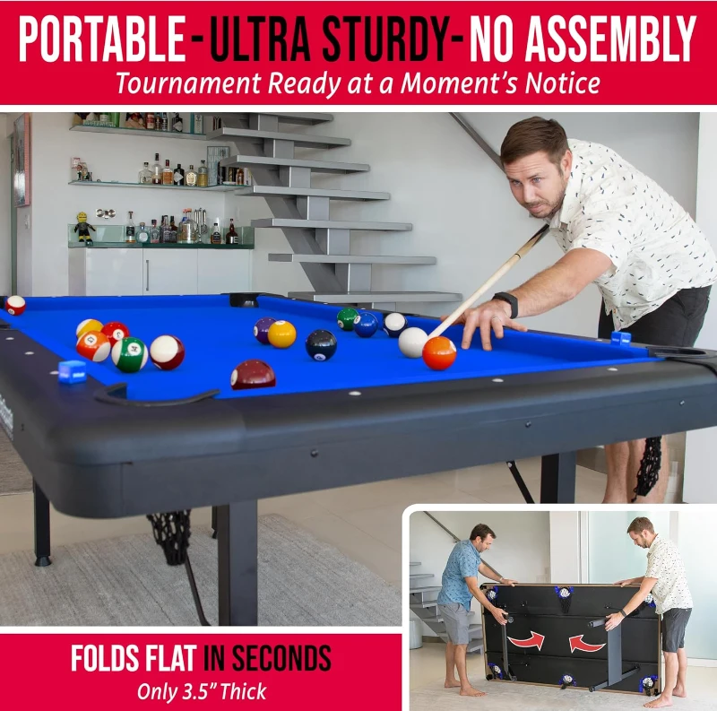 GoSports Fold-Out Pool Table (6/7/8 ft) — No Assembly, Select Your Color, Includes Balls, 2 Cues, Chalk & Brush