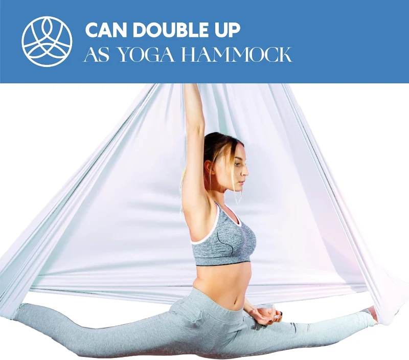 Aerial Yoga Hammock Kit – 9 yd Tricot Silks with Rigging Hardware & Guide, All-Level Aerial Swing for Flying Yoga & Acrobatics (Supports Rigging Point up to 13ft)