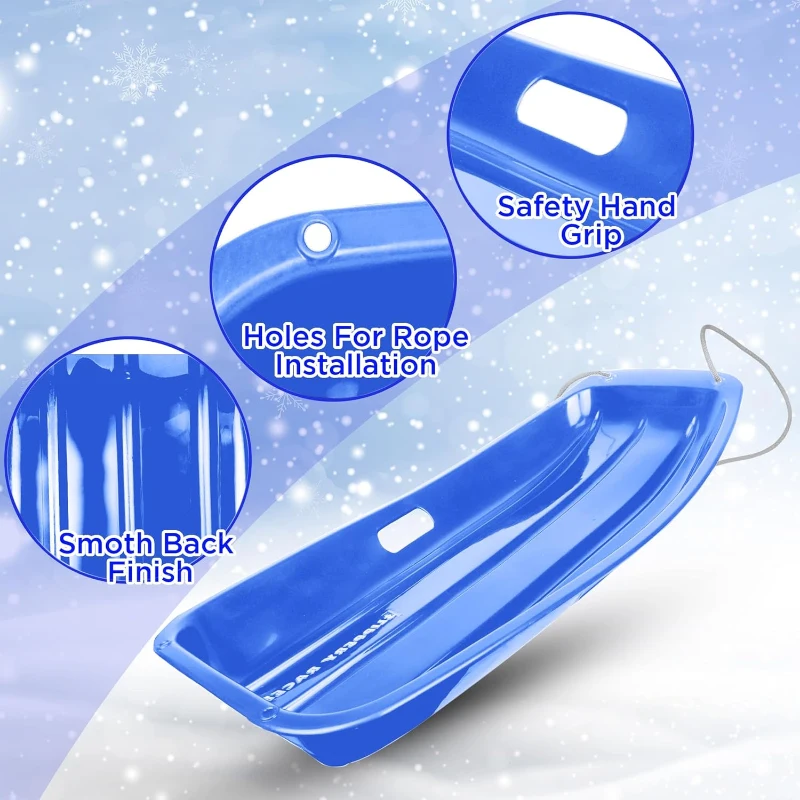 Slippery Racer Downhill Sprinter Flexible Kids & Toddler Toboggan Sled — Blue, Cold-Resistant with Pull Rope and Handles