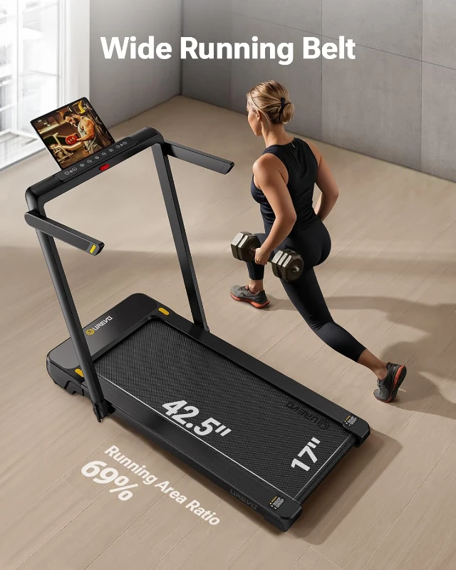 UREVO Smart Treadmill with 3-Level Auto Incline (5–9%), UREVO App, AI Music & HIIT Courses, Foldable Under-Desk Design with Remote