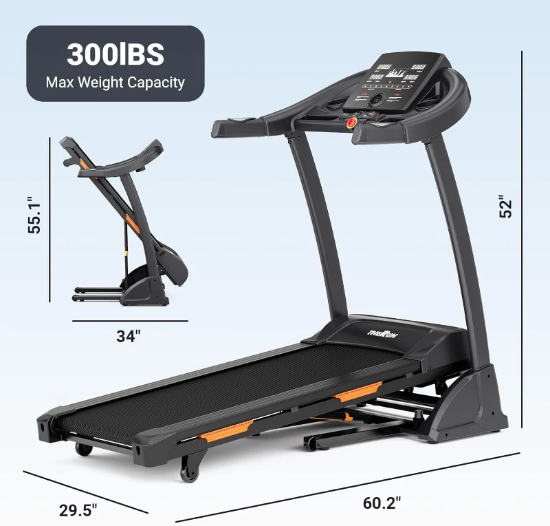 THERUN Incline Treadmill with Built-in Fan, 300 lb Capacity, 0–15% Auto Incline, Wide 17"" x 47.2"" Belt, 3.5HP, App Compatible (FitShow/Kinomap/Zwift)