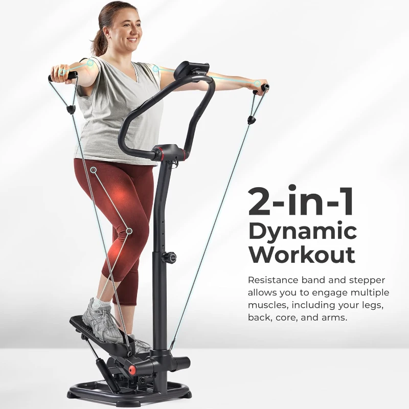 Sunny Health & Fitness 2-in-1 Premium Power Stepper — 400 lb Capacity, Resistance Bands, Bluetooth Connectivity & Free SunnyFit App, Height-Adjustable