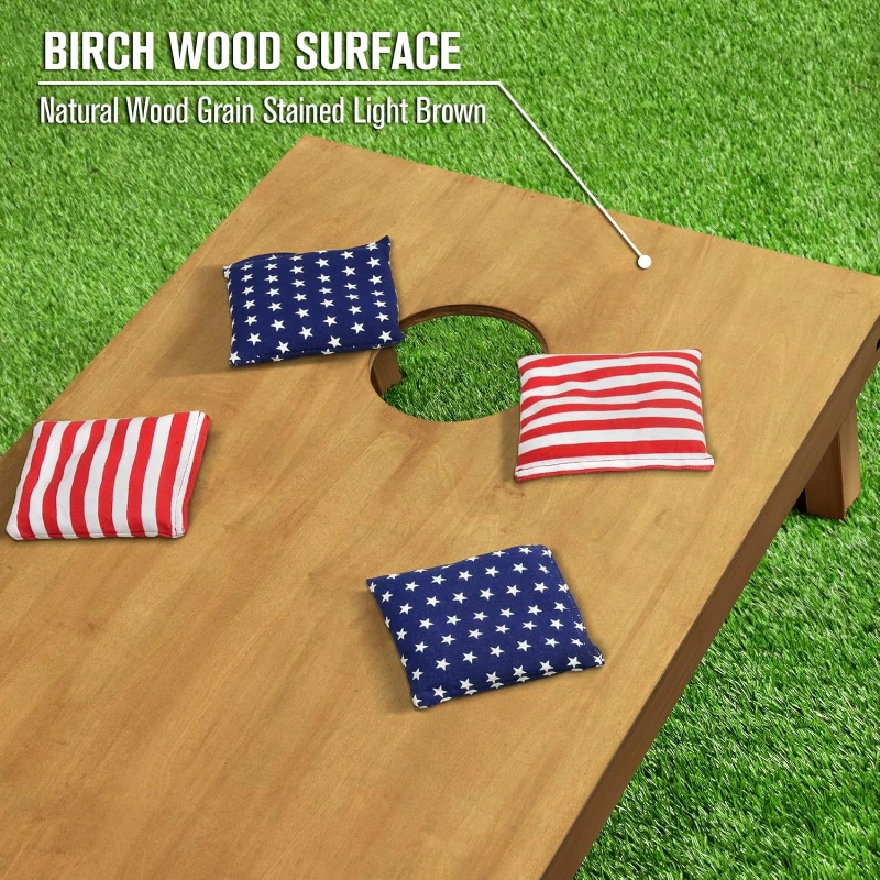 GoSports Regulation 4' x 2' Wooden Cornhole Set with Light Brown Stain - Carrying Case & Bean Bags Included - American Stars & Stripes Design