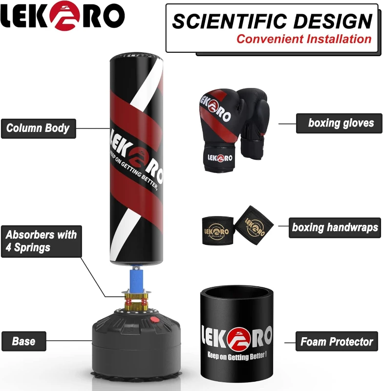 LEKÄRO Freestanding Punching Bag with Stand, Heavy Kickboxing Bag and Gloves for Adults & Kids