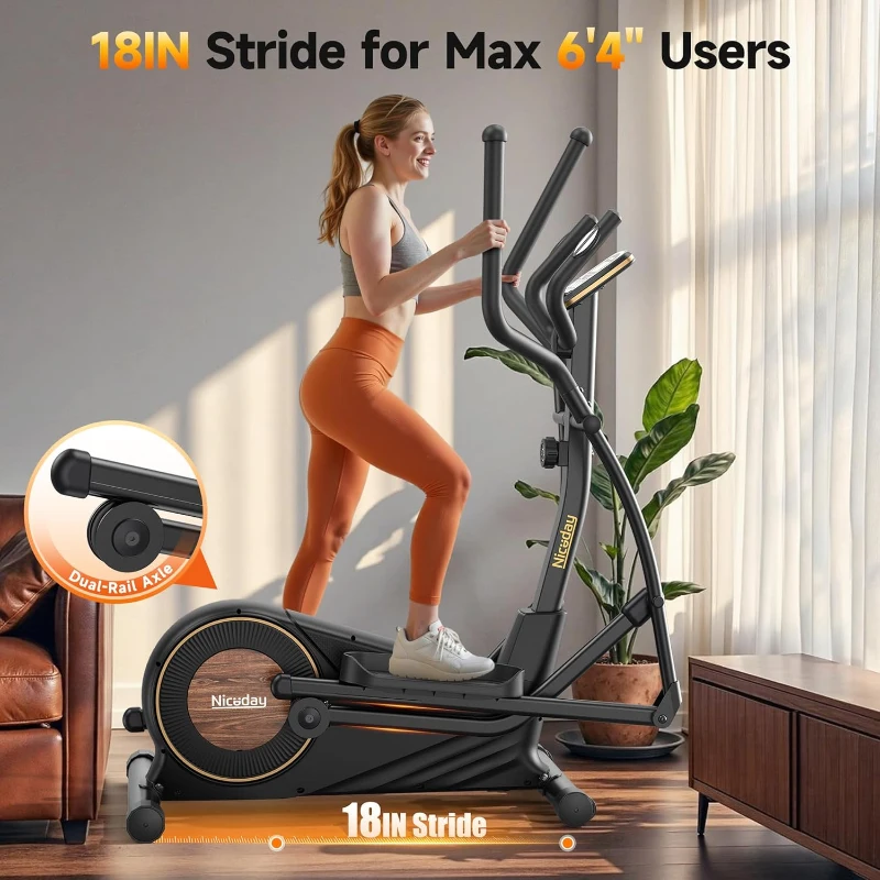Niceday Magnetic Elliptical Trainer – Home Elliptical with 18"" Stride, 16 Resistance Levels, 400 lb Capacity, Bluetooth & Kinomap Support