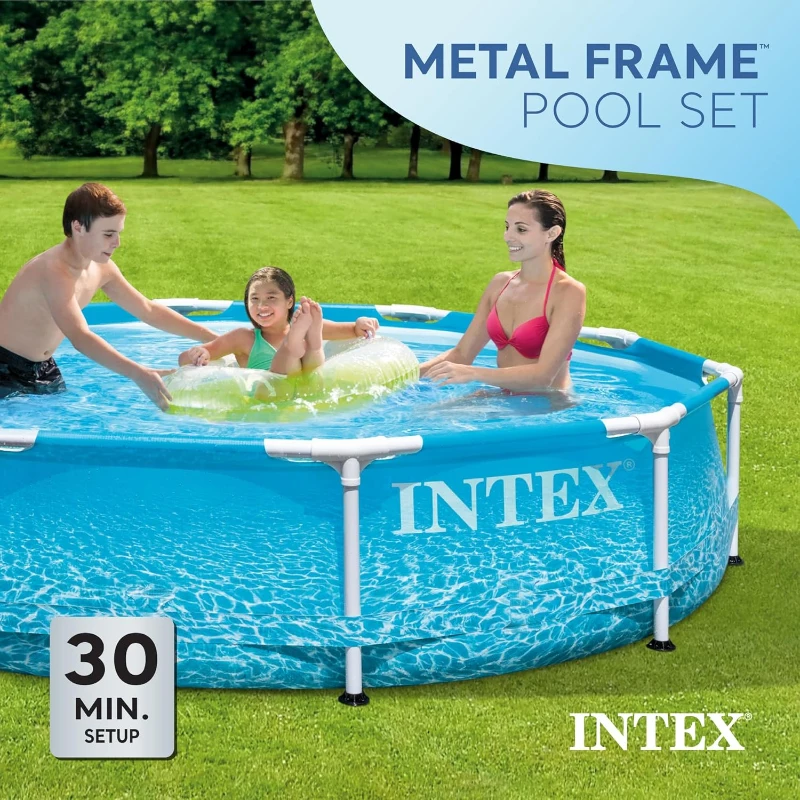 INTEX 28207EH Beachside 10 ft x 30 in Metal-Frame Above-Ground Pool Set — Includes 330 GPH Cartridge Filter Pump