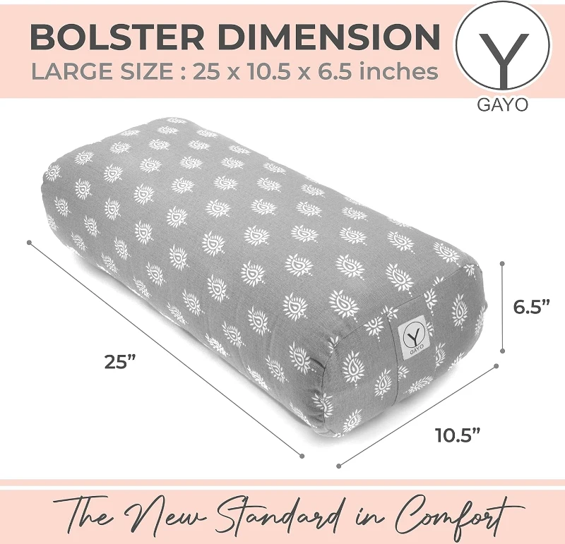 GAYO Organic Cotton Yoga Bolster for Restorative Practice — Washable Cover and Carry Bag Included