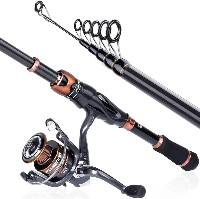 PLUSINNO Bronze Warrior Toray IM6 Carbon Matrix Double Telescopic Kit — 2x 5.91FT Rods & 2x Spinning Reels, 12+1 Bearings, Travel Freshwater Gear