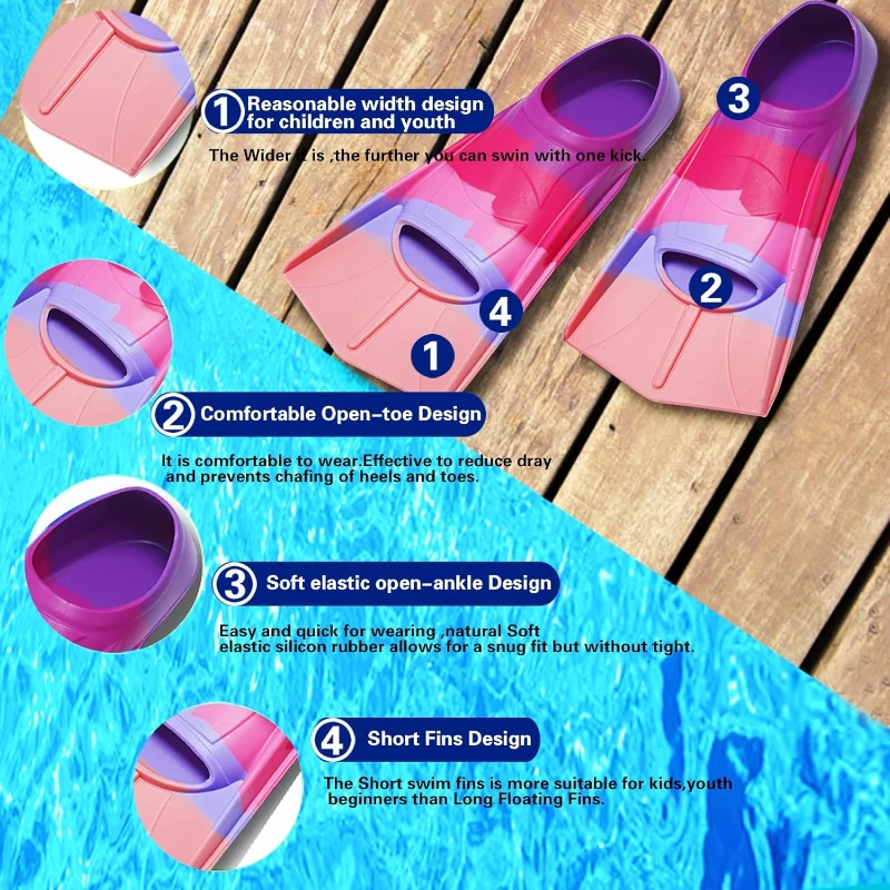 Prsca Youth Swim Fins – Short Children’s Flippers for Lap Swimming and Training (Girls, Boys, Beginners)