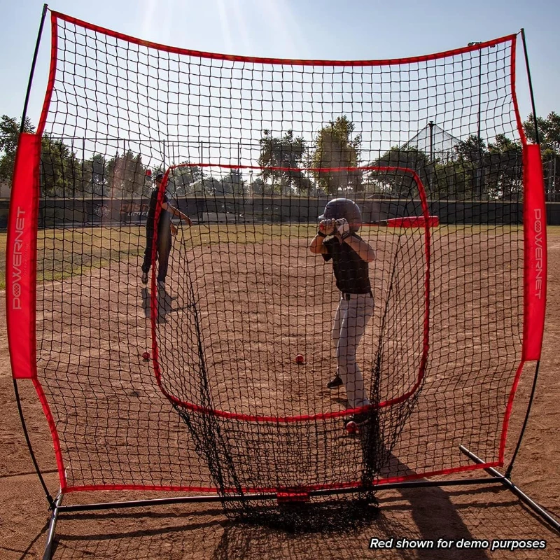PowerNet 7x7 Baseball & Softball Practice Net Kit (Navy) with Ball Caddy, Weighted Balls and Tee