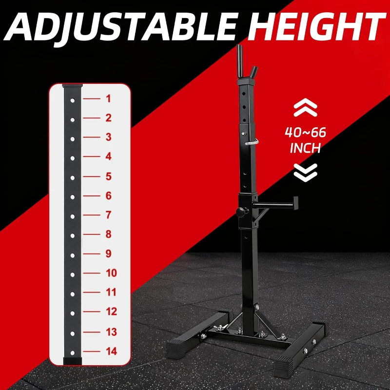 JupiterForce Adjustable Squat Rack Stands (Pair) — Heavy-Duty Steel Bench/Barbell Racks, 40–66"" Adjustable Height, 550 lb Capacity, Portable H-Base, Black