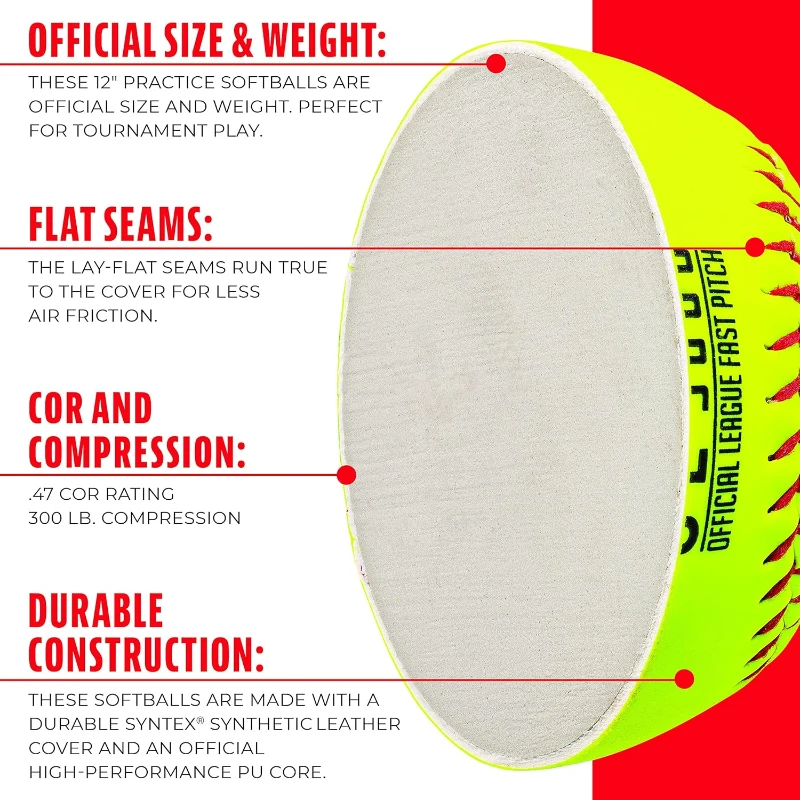 Franklin Sports OL3000 Fastpitch Official Game Softball - 12"" Optic Yellow, Tournament Grade, Single Ball