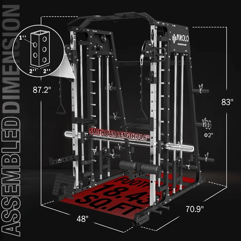 Mikolo M4 Smith Machine - 2200 lb Capacity Squat Rack with Lat Pulldown & Cable Crossover System, Complete Home Gym with Leg Hold-Down Attachment
