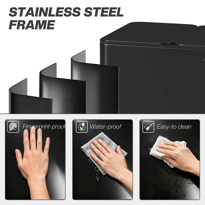 HOMCOM Triple Garbage Bin, Soft-Close Trash Can with Foot Pedal, 3 x 20 Liter Garbage Can with Removable Inner Buckets, Black