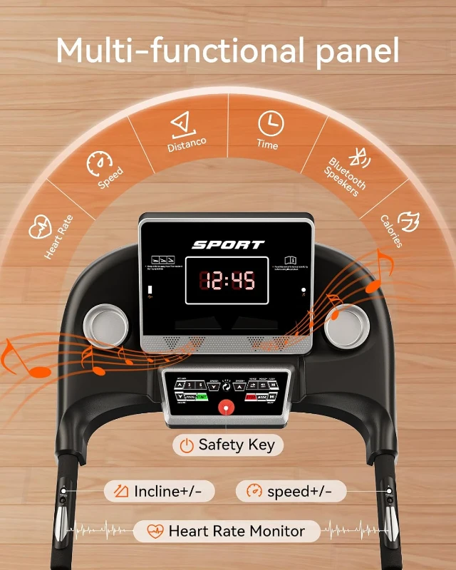 Home Treadmill with 0–15% Auto Incline, 3.0 HP Folding Treadmill for Running & Walking, 300 lb Capacity, Bluetooth & Pulse Monitor