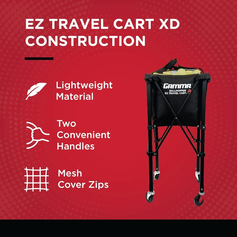 GAMMA Sports EZ Travel Cart - Portable Tennis & Pickleball Hopper with Premium Carrying Case (150/250 Capacity)