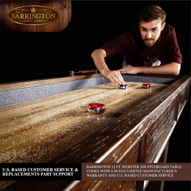 Barrington 12-Foot Rustic Shuffleboard Table with Cabinets - Classic Arcade Collection with Puck Sets, Preassembled Playfield