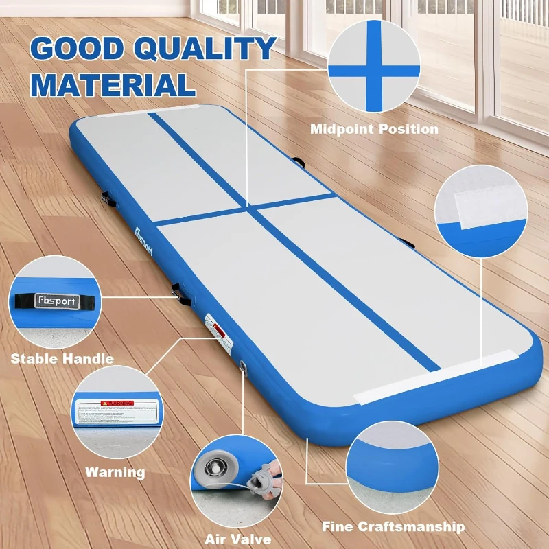 FBSPORT Inflatable Air Gymnastics Track – 16.4ft (16.4 ft), 4/8-inch Thick Inflatable Training Mat with Electric Pump for Home, Training, Cheer and Water Use